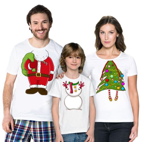 Изображение Семейные новогодние футболки Дед мороз, елка, снеговик