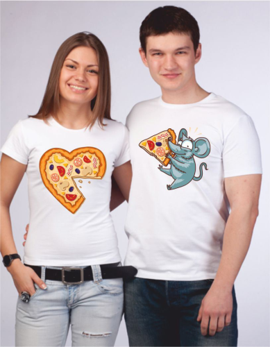 Изображение Парные футболки для влюбленных Мышонок с пиццей