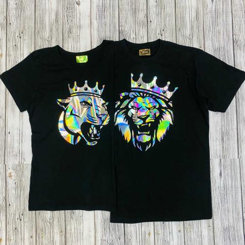 Изображение Парные футболки Лев и львица, радужное серебро