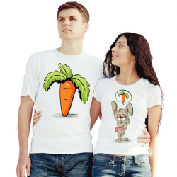 Футболки парные для двоих влюбленных Заяц и морковка