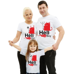 Футболки для семьи на троих Hell boy, hell girl, hell baby