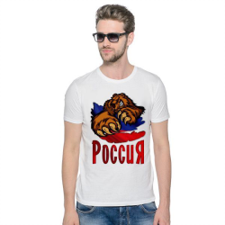Футболка мужская медведь на флаге России