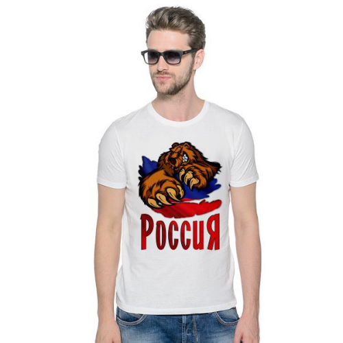 Изображение Футболка мужская медведь на флаге России