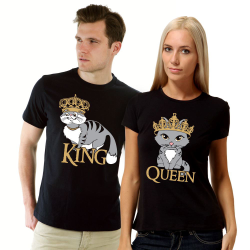 Футболки парные King Queen, кот и кошка в коронах