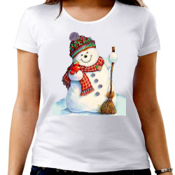 Футболка женская Снеговик с метлой
