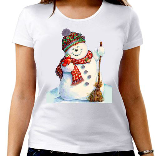 Изображение Футболка женская Снеговик с метлой