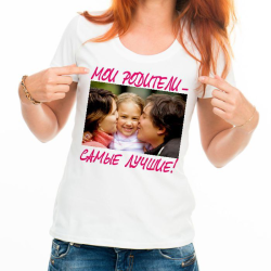 Женская футболка с фото и надписью на заказ 