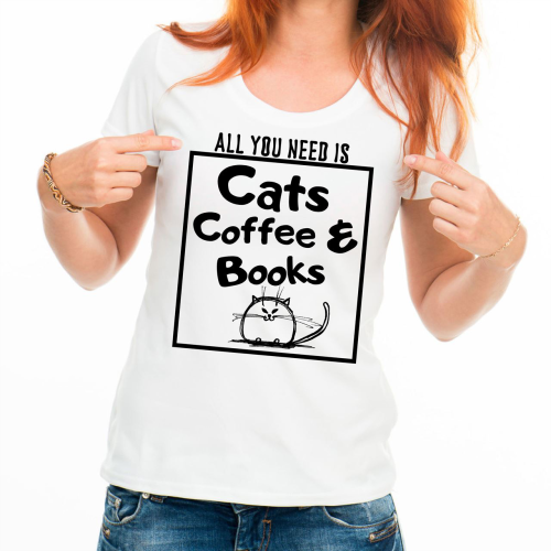 Изображение Футболка женская All you need is cats coffee and books
