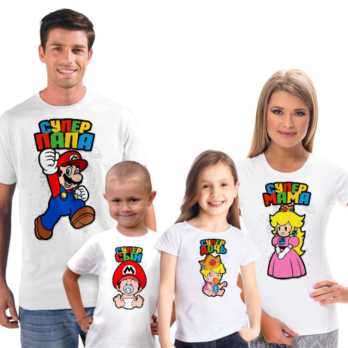 Изображение Футболки для семьи на четверых Марио