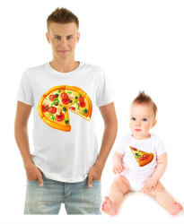 Футболки для папы и сыночка Пицца и кусочек пиццы