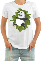 Футболка мужская Панда в листьях улыбающаяся
