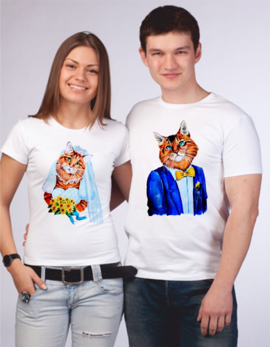 Изображение Парные футболки для влюбленных Жених, невеста, котики