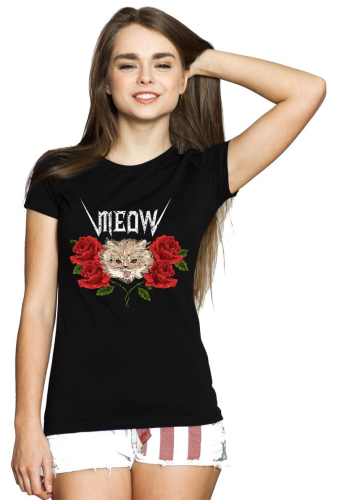 Изображение Футболка женская Кошечка с розами