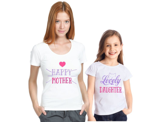 Изображение Футболки для мамы и дочки Happy mother, lovely daughter