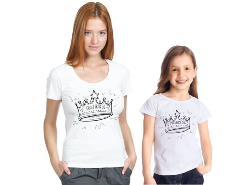 Изображение Футболки для мамы и дочки Queen, princess, короны