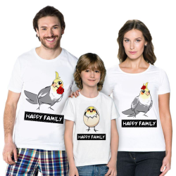 Футболки для семьи Happy Family, попугайчики