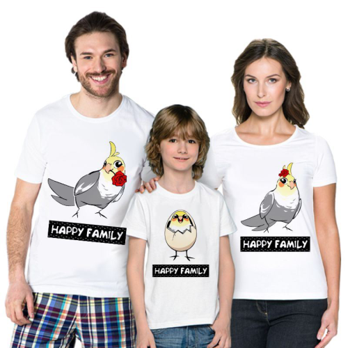 Изображение Футболки для семьи Happy Family, попугайчики