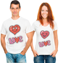 Парные футболки для двоих Love, сердечки смайлики 