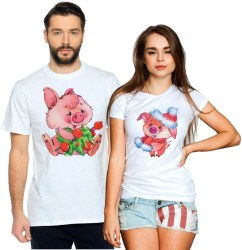 Парные футболки для двоих Новогодние свинки
