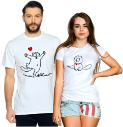 Парные футболки для двоих Кот Саймон и подружка