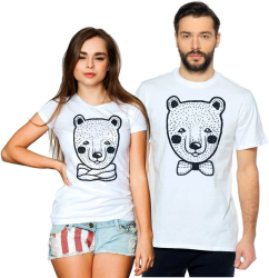 Парные футболки для двоих Медведица в шарфе, медведь в бабочке