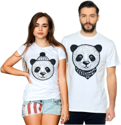 Парные футболки для двоих Панда в шапке, панда в шарфе
