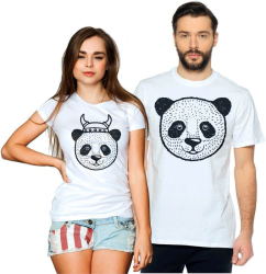 Парные футболки для двоих Панда в шлеме с рожками, панда