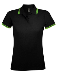 Рубашка поло женская Pasadena women с контрастной отделкой, черная с зеленым, размер XXL