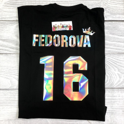 Футболка женская Fedorova 16, корона над буквой, радужное серебро