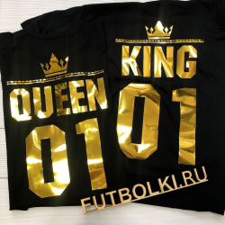 Парные футболки King Queen 01 с короной, глянцевое золото