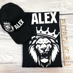 Комплект футболка мужская и кепка с Вашим именем и львом