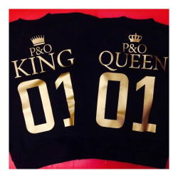 Парные футболки King Queen 01 с инициалами, глянцевое золото