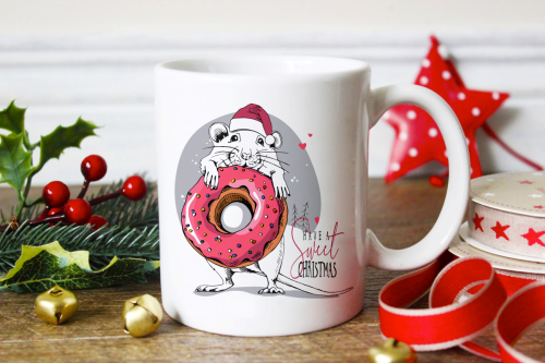 Изображение Кружка Have a sweet christmas, мышка с пончиком