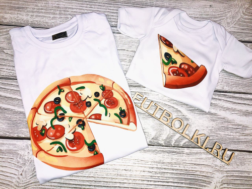 Изображение Футболки для папы и сыночка Пицца и кусочек пиццы