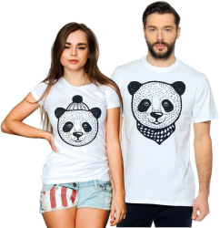 Парные футболки для двоих Панда в шапке, панда в шарфе, размер М, L