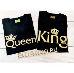 Парные футболки King Queen корона, глянцевое золото
