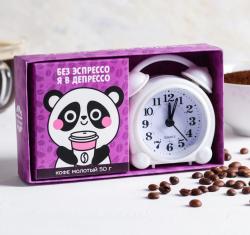 Подарочный набор «Панда»: кофе молотый 50 г, будильник