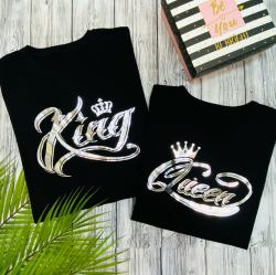 Парные футболки King Queen, глянцевое серебро