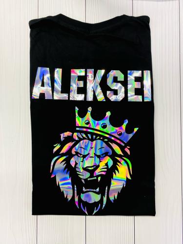 Изображение Футболка мужская Aleksei со львом, радужное серебро, размер 3XL
