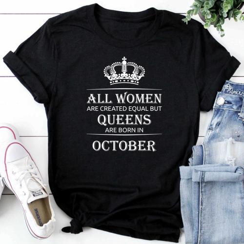 Изображение Футболка женская All women are created equal but queens are born in october