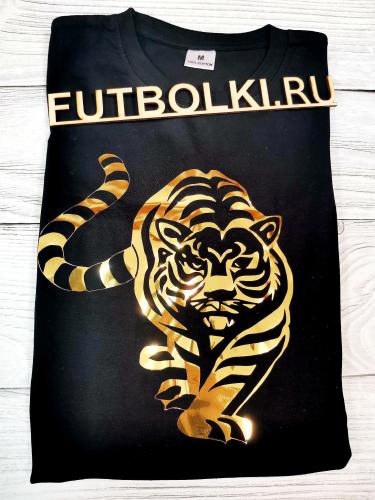 Изображение Футболка мужская Золотой тигр, глянцевое золото, черная XXL