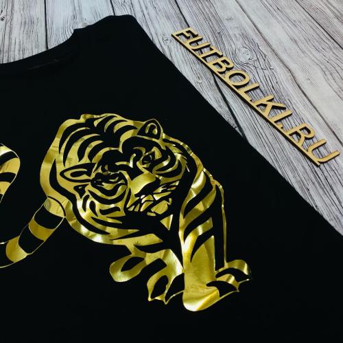 Изображение Футболка мужская Золотой тигр, глянцевое золото, черная XXL
