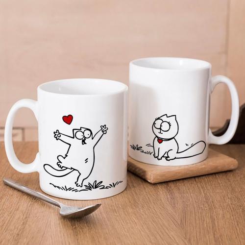 Изображение Парные кружки Влюбленный кот и кошка, белые