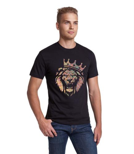 Изображение Футболка мужская Лев с короной, голограмма, черная XL
